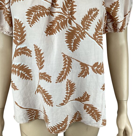 Current Air Anthropologie Womens Top Size XS XSmall Smocked Collar Tan Botanical - Picture 3 of 8